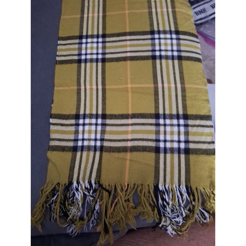 Adult Unisex 64"×12" Mustard And Black Plaid Fringed Soft Flannel Scarf 281